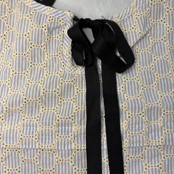 J Crew Black Label Top 00 Short Sleeve Light Blue Eyelet Embroidered Ribbon Tie - Picture 3 of 5